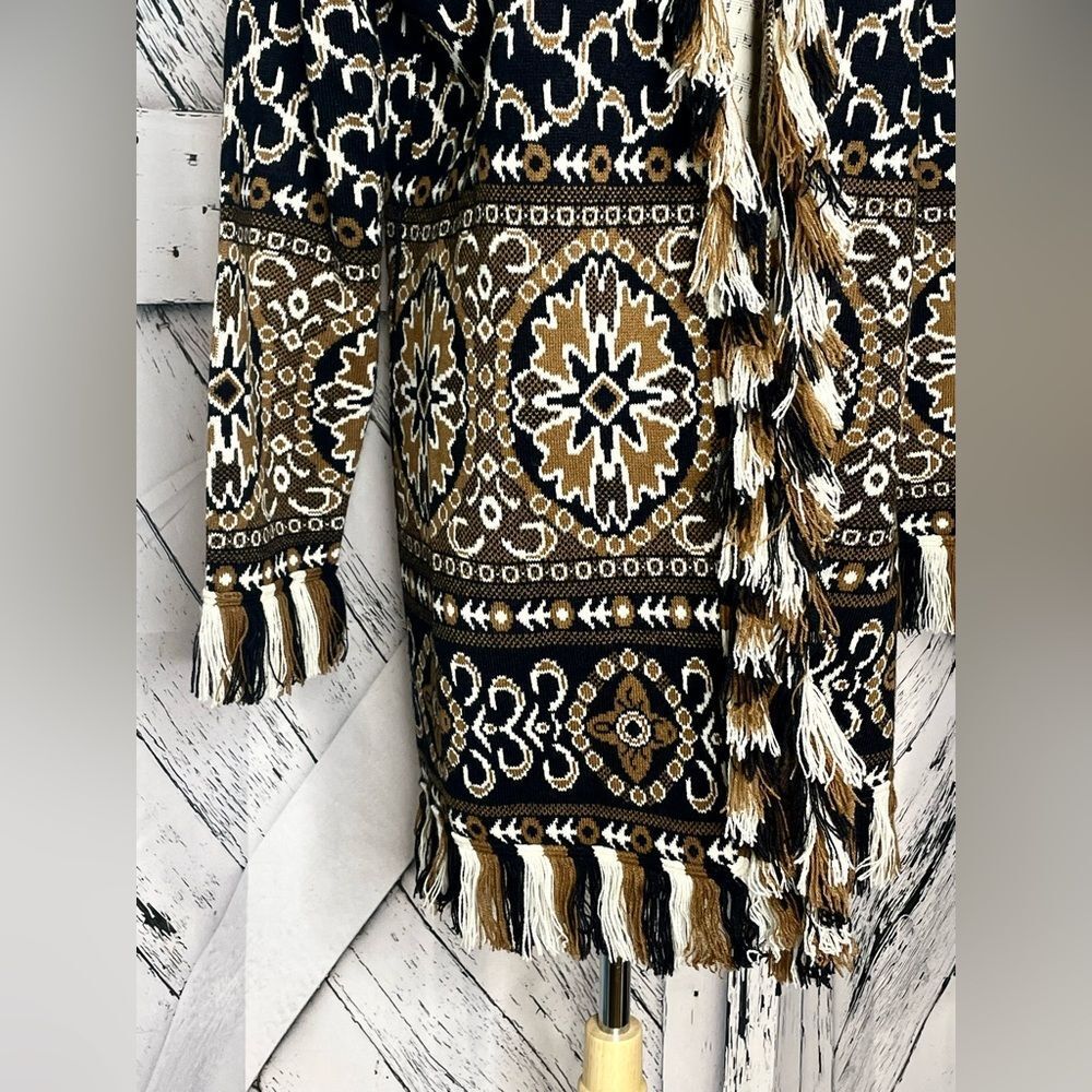 Artistica Boho Fringed Cardigan Open Front M - image 3